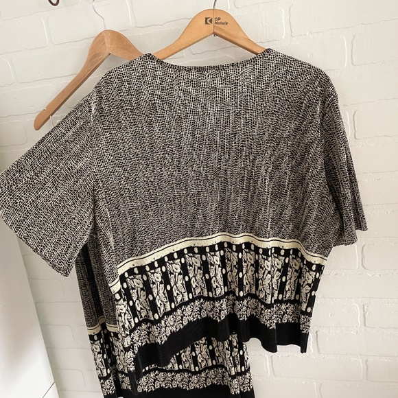 Vintage 80s 90s Matching Set (2) Slinky Midi skirt Mixed print Black Cream 1X - Picture 4 of 8